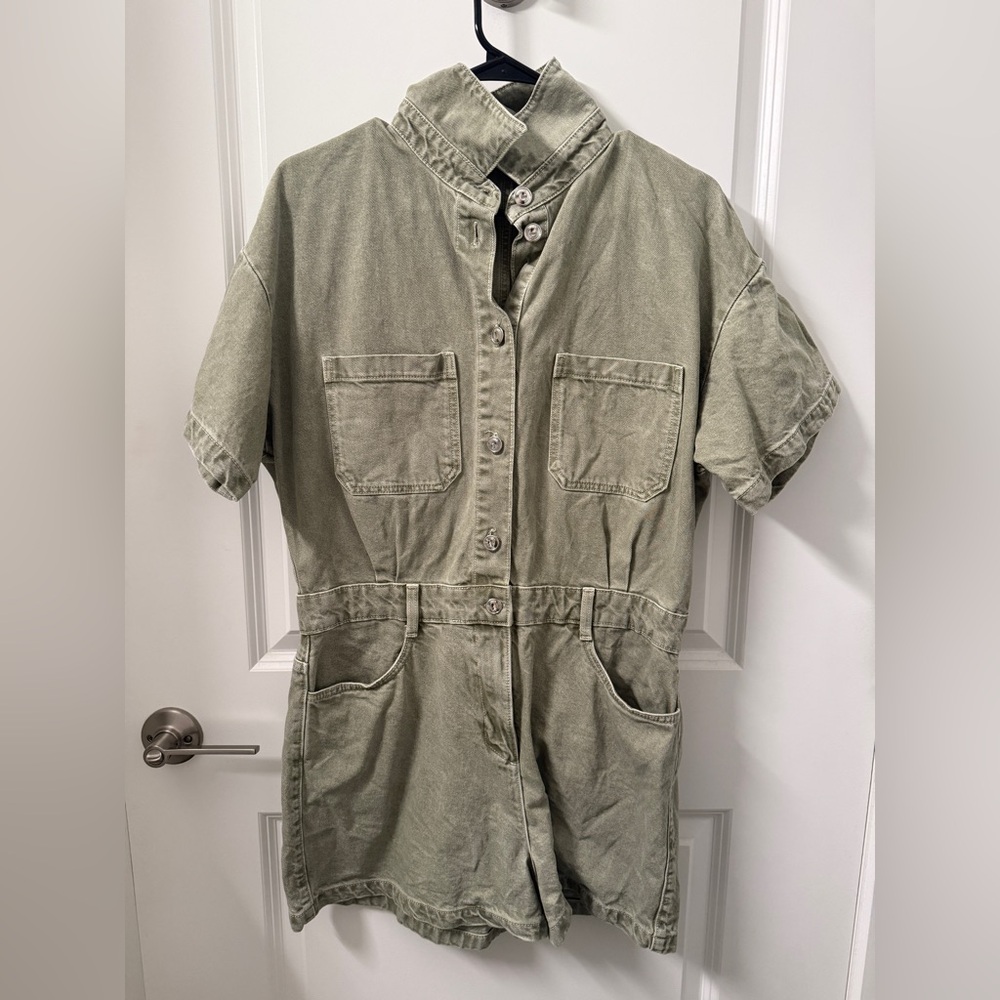 Zara Denim Olive Utility Romper